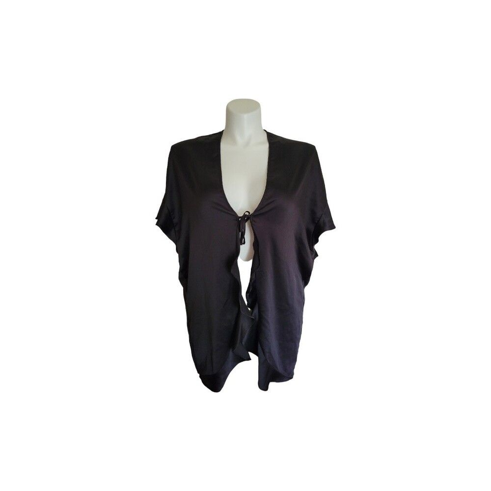 Victoria Secret LOVE Polka Dot Robe W OS Black Satin Style